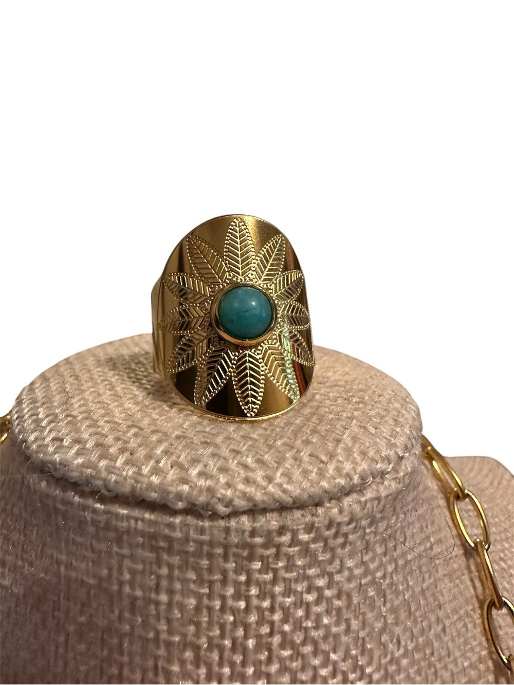 Plunder Gold-Tone Ring with Turquoise Center